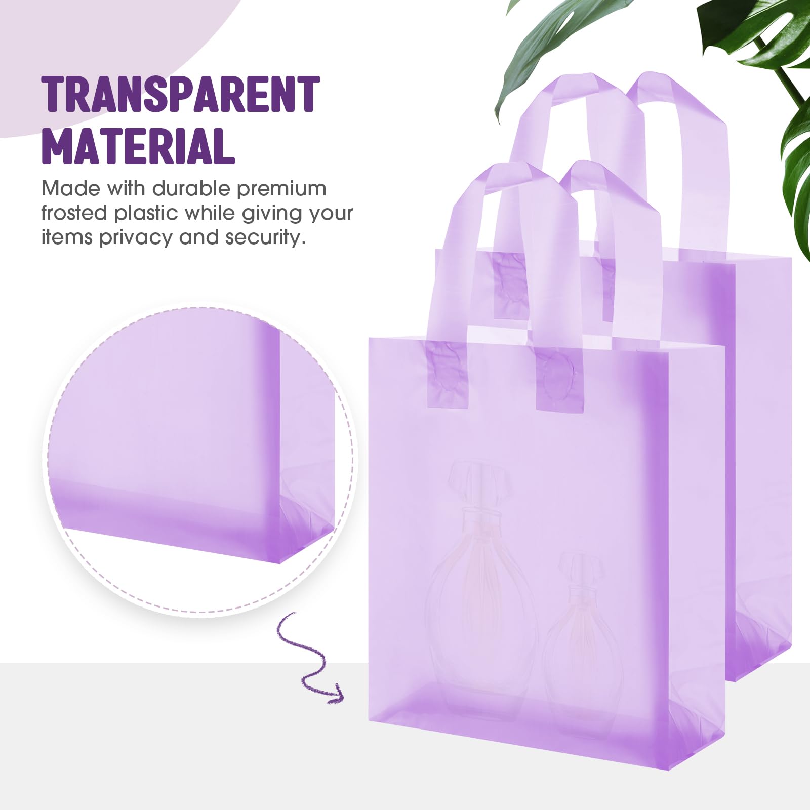 Qilery 100 Pack Frosted Plastic Gift Bags with Handles Small 8"x4"x10" Plastic Shopping Bags for Small Business Boutique Merchandise Bags Bulk for Retail Customers(Light Purple)