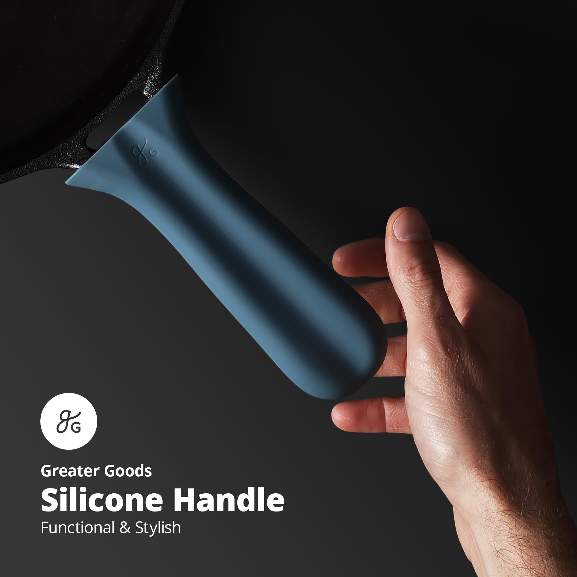 Greater Goods Silicone Handle Cover Designed for Greater Goods Cast Iron Skillet and Griddle, Stone Blue