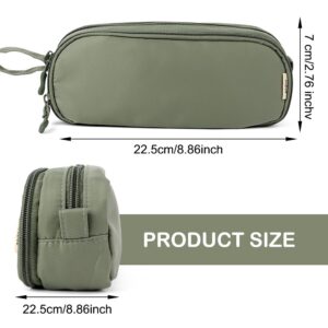 iSuperb 2 Compartments Pencil Case Zippered Pencil Pouch With Handle Big Large Capaciy Aesthetic Organizer Canvas & Nylon Pen Bag Handbag for Travel Office Stationary (Green)