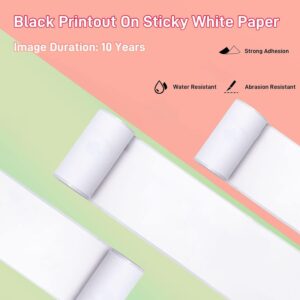 Ponek T02 White Self-Adhesive Paper, Black On White Paper, 50mm x 3.5m, 3 Rolls, Keep for 10 Years and T02/M02X/M02L Purple/Green/Orange Thermal Paper-20-Year Sticky 50mmx3.5m for Journal, 3 Rolls