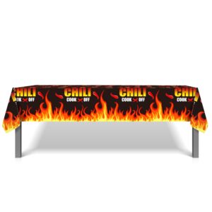 1 Pieces Chili Hot Pot Party Plastic Tablecloth 54 x 87 Inch Cook Off Long Rectangular Table Cover for Buffet, Mexican Chili Baby Shower Party Holiday Dinner, Picnic Tablecloth for Kitchen Event Use