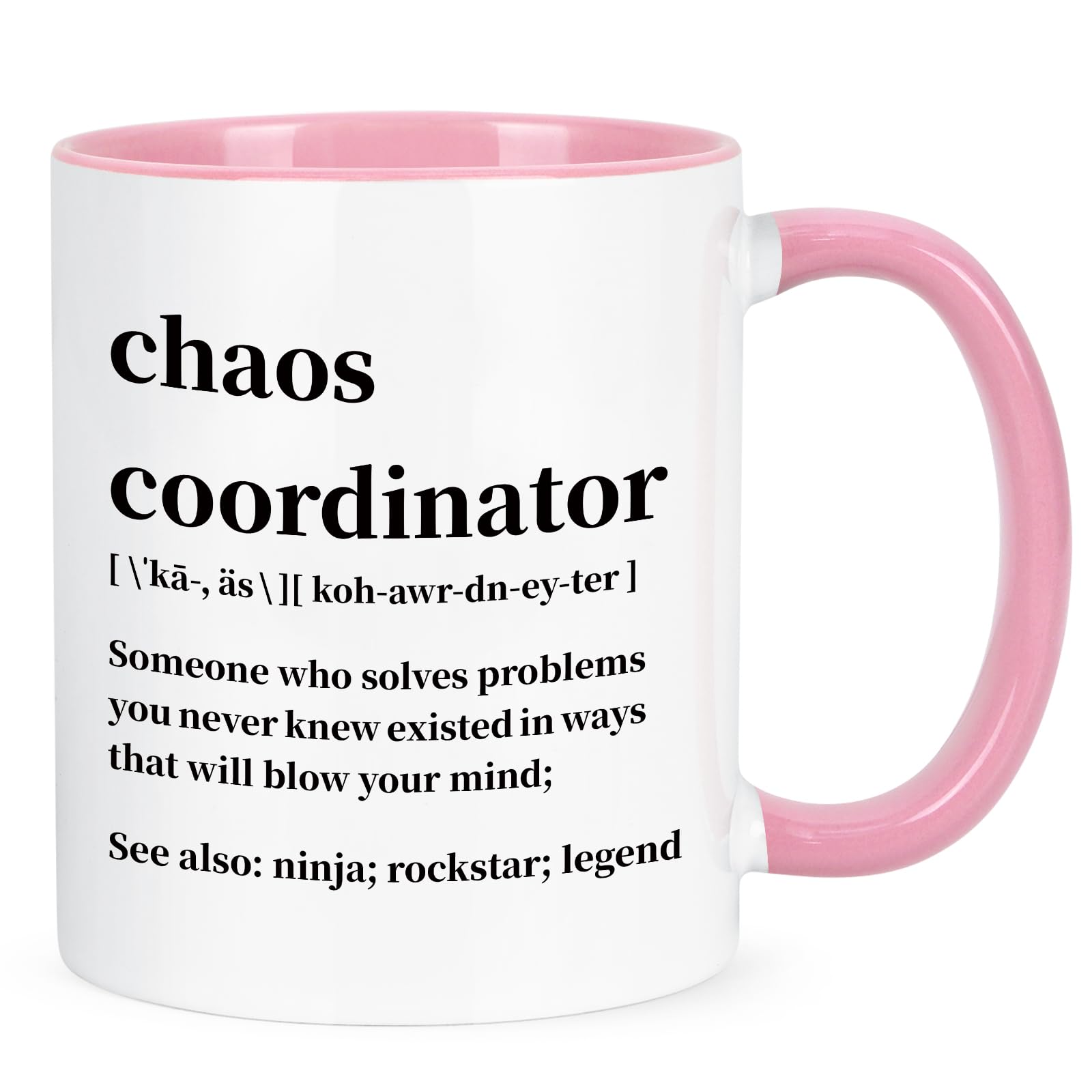 Cabtnca Chaos Coordinator Mug, 11Oz, Porcelain, Coffee Mug for Women Boss Teacher, Funny Work Gifts, Handmade, Microwave Safe, Dishwasher Safe