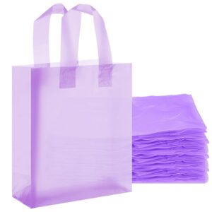 qilery 100 pack frosted plastic gift bags with handles small 8"x4"x10" plastic shopping bags for small business boutique merchandise bags bulk for retail customers(light purple)