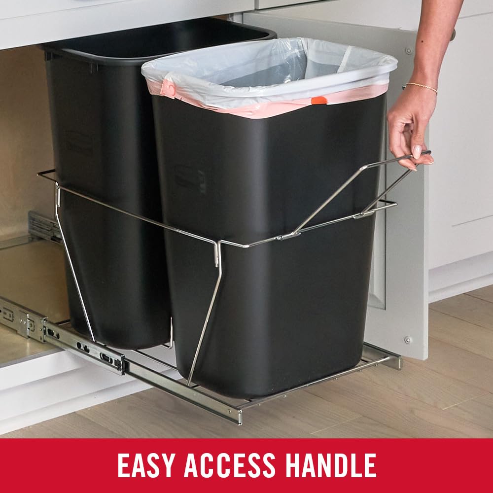 Rubbermaid Kitchen Cabinet Pull-Out Trash Can and Recycling Bin, 20-Gallon, Black, Under Sink Trash/ Recycling, for Home/Kitchen/Bathroom/Office/Garage