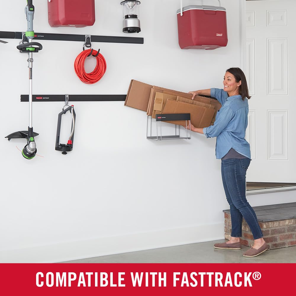 Rubbermaid Garage FastTrack Recycled Cardboard Holder, Wall Mounted Recycling System, Holds up to 20 pounds, Satin Nickel, for Home/Garage