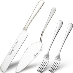 iooiluxry cake cutting set for wedding, wedding cake knife and server set silver cake cutter set and pie server spatula for wedding anniversary birthday christmas gifts (silver)