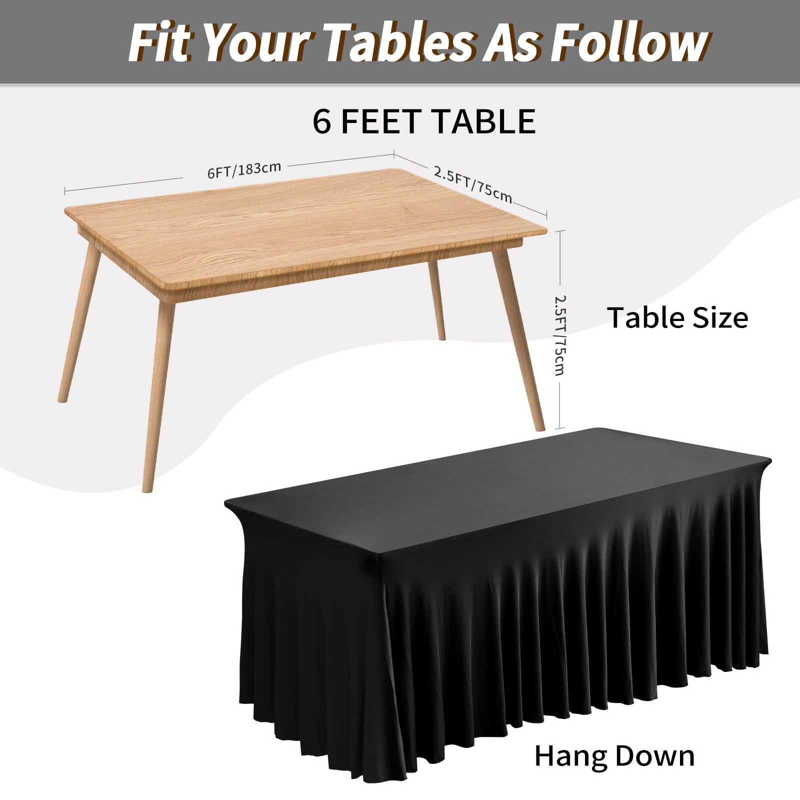 Fixwal Table Skirt, Table Skirts for Rectangle Tables 6ft, Table Covers for 6 Foot Tables, Tulle Table Skirt, Black Spandex Table Covers for Folding Table