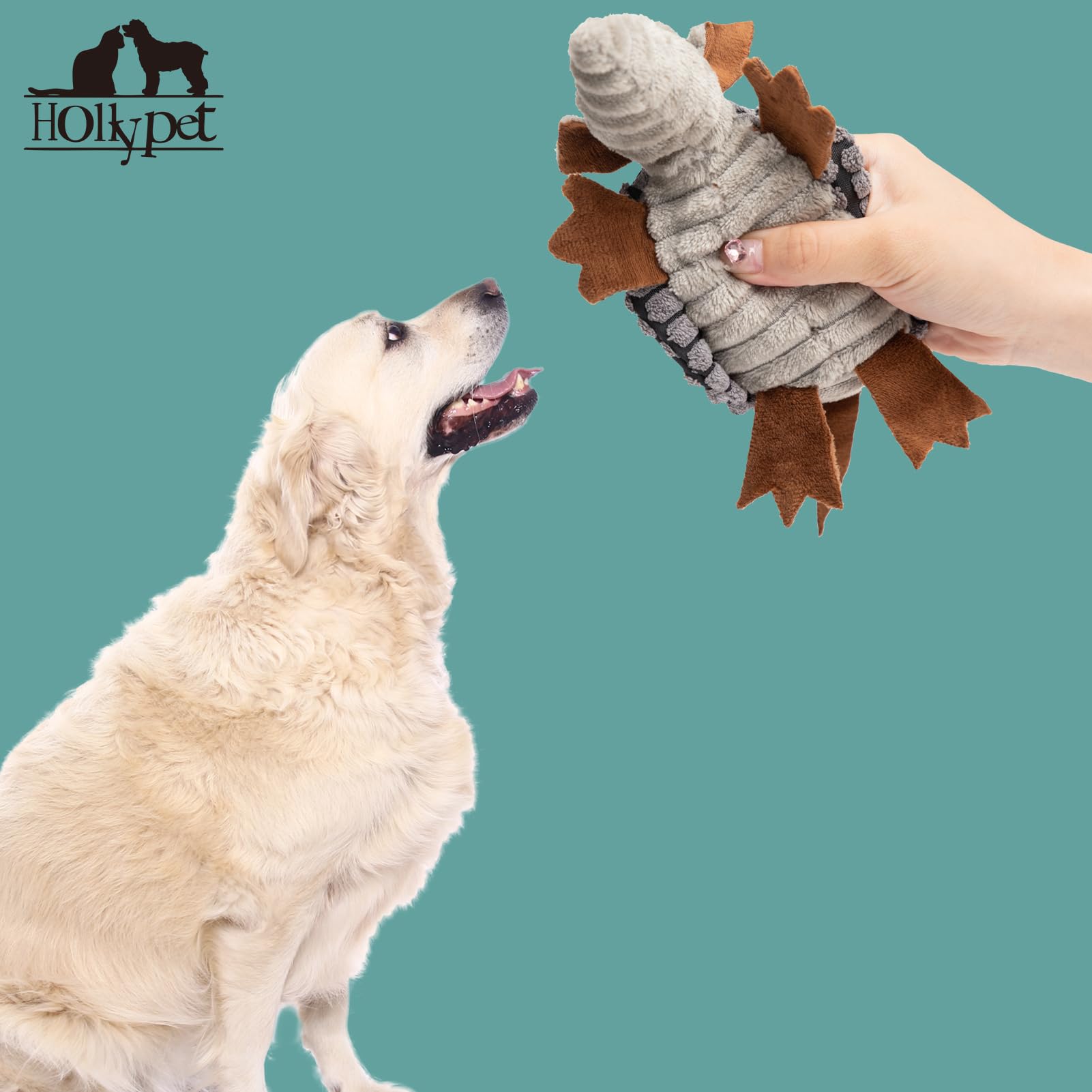 Hollypet Fluffy Dog Toys - Squeaky Plush Dog Toys for All Breeds, Stuffed Toys for Small Medium Large Dogs, Cute Animal-Big Armadillo Toys, Puppy Chew Toy with Clean Teeth| Dark Gray Small