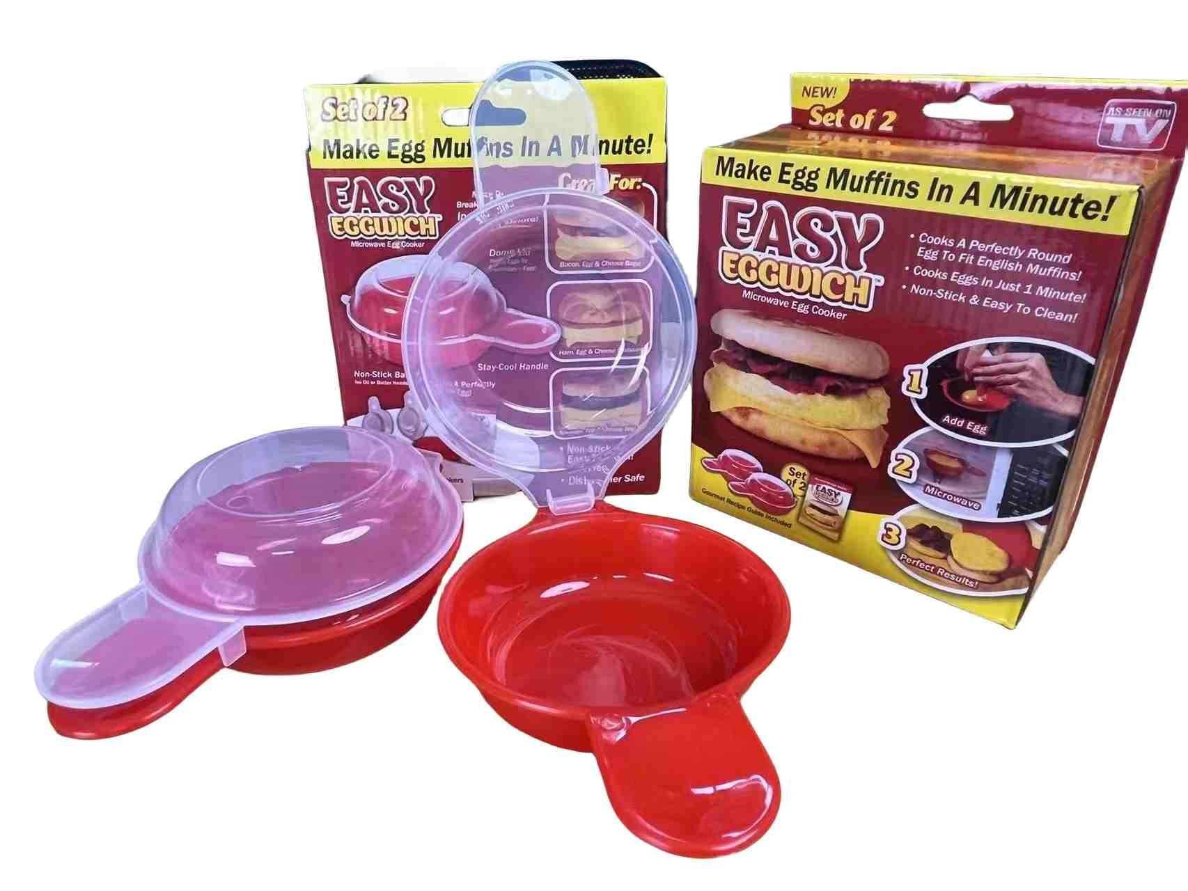 JCFUHONG Microwave Egg Cooker Set - Quick 1-Minute Egg Hamburg Omelet Maker Red & Clear Steam Release Vent Dishwasher Safe Kitchen Cooking Tool.