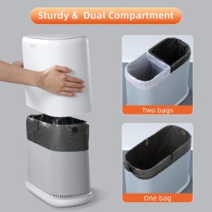 funest Bathroom Trash Can, 3 Gallon Slim Trash Can with Lid, Adsorption Garbage Can with Press-Top Lid, White Narrow Plastic Trash Bin for Bathroom, Office, Bedroom, Living Room