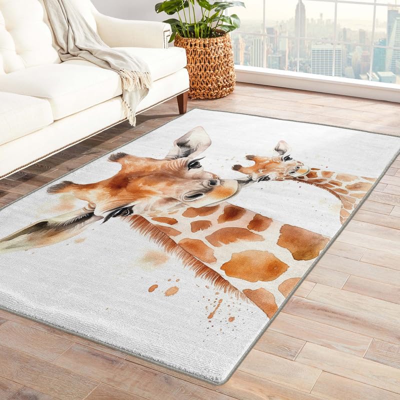 Washable Rugs for Entryway Living Room Bedroom, Giraffe Rug & Home Decor, Animal Area Rug 2x3, Non Slip Soft Low Pile Non-Shedding Indoor Carpet, Decorative Patterned Rug