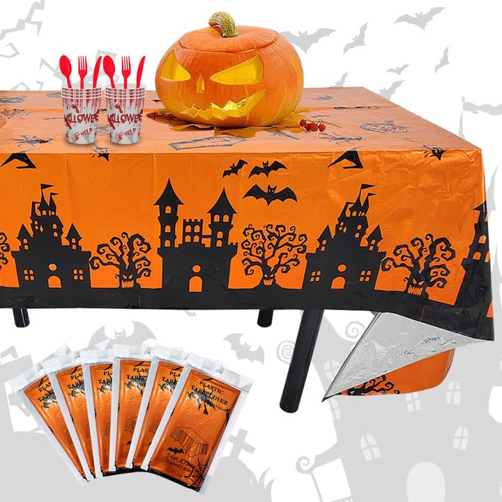 HOFASON 6 Pack Halloween Plastic Tablecloth, Halloween Table Cloth Disposable Rectangle Bats Table Decorations Indoor, 54''x108'' Halloween Table Covers for Halloween Party Outdoor Decor