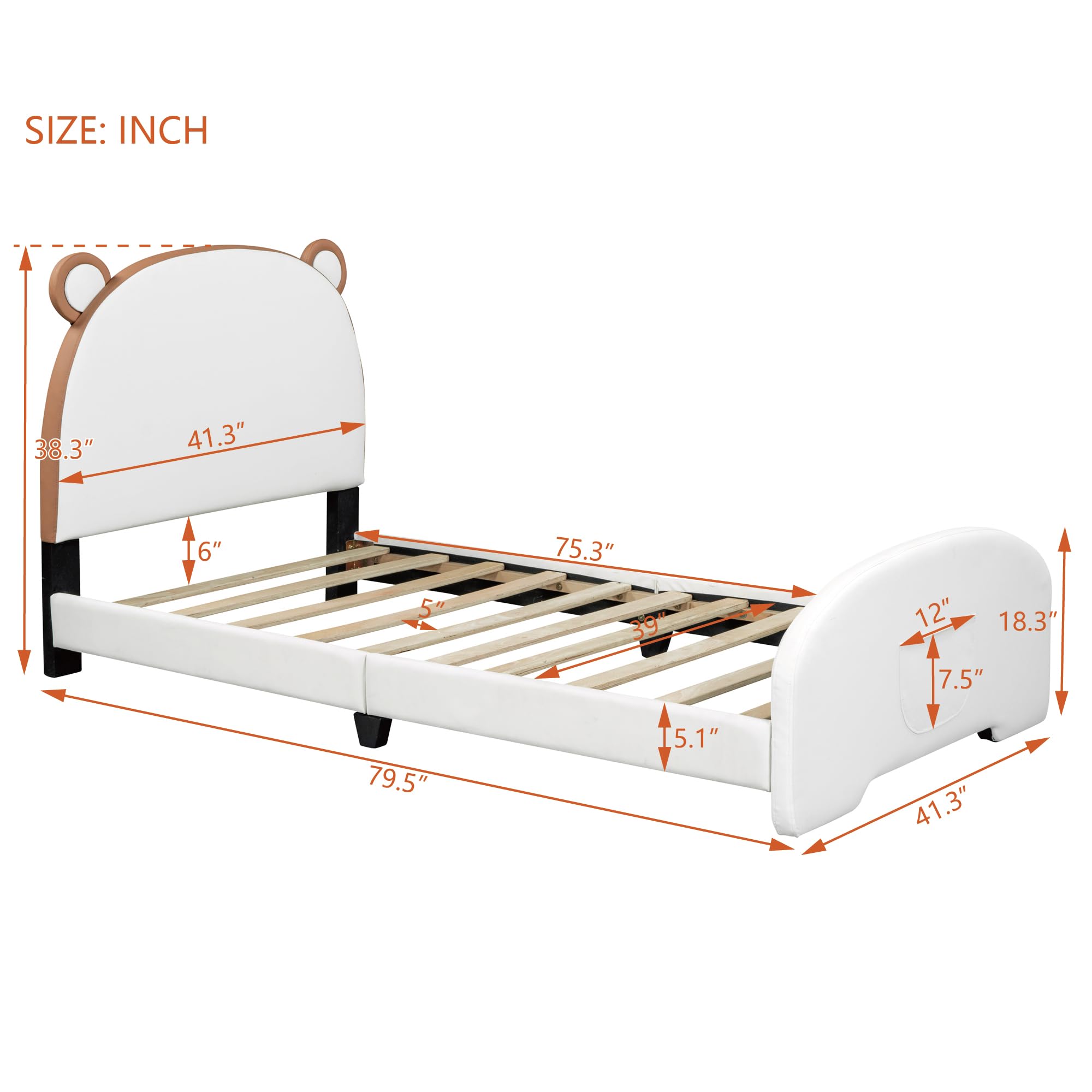 Harper & Bright Designs Twin Size Upholstered Platform Bed Frame with Bear-Shaped Headboard and Footboard for Boys Girls Kids Toddler,Brown+White (White5)