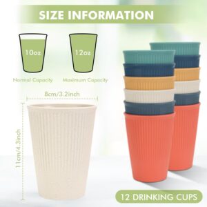 OAMCEG 12 PCS Wheat Straw Cups - 12 OZ Plastic Cups Set Unbreakable Drinking Cups Dishwasher Safe, Reusable Stackable Tumbler Cups Set, Wheat Cups for Kitchen, Camping, BPA Free Cups, Colorful