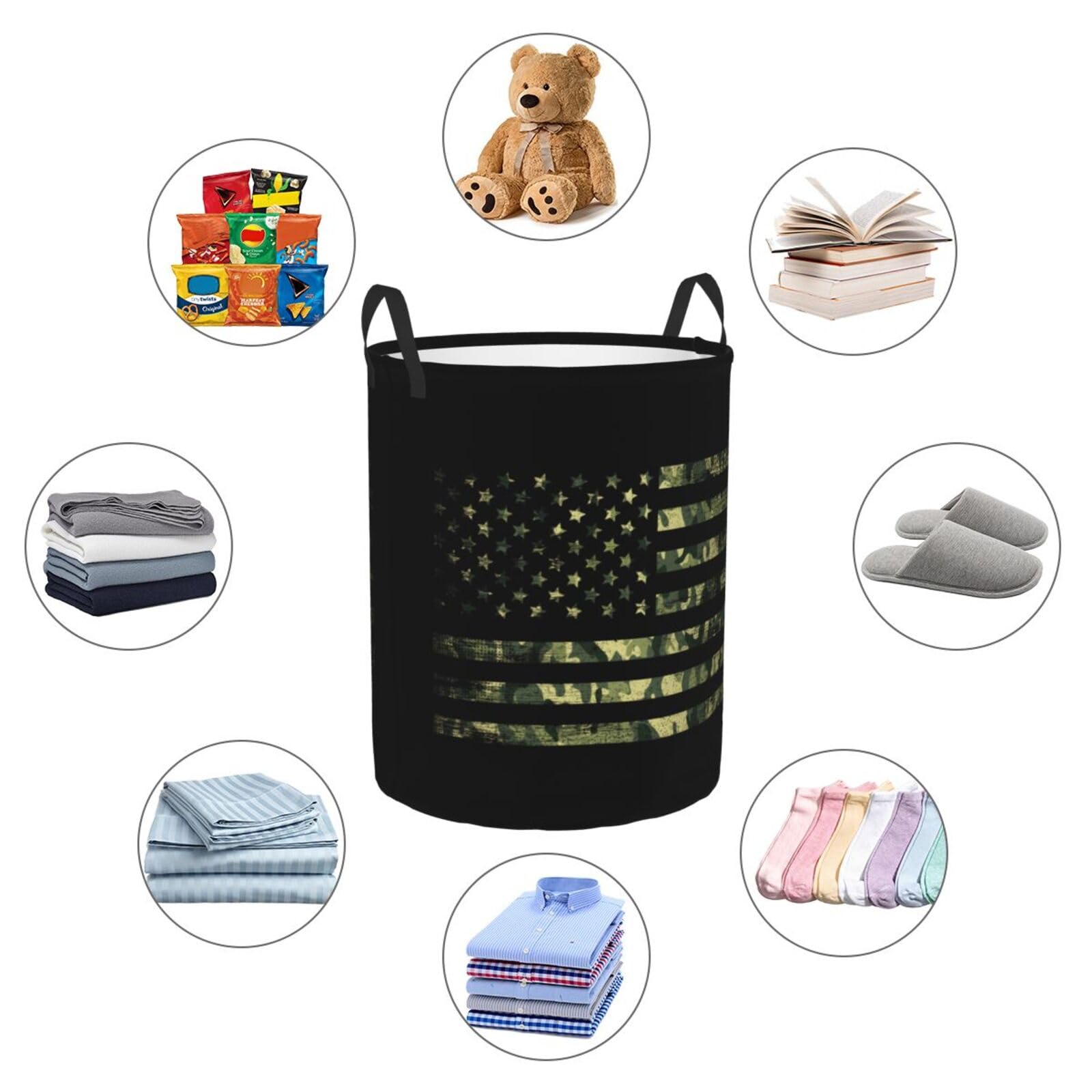 Xioaidjaa Laundry Basket Camo American Flag Laundry Hamper Waterproof Idea Hampers for Laundry,Large Collapsible Laundry Baskets with Handle Suitable for Bedroom Bathroom Utility Room Kitchen