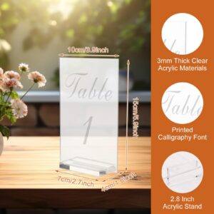 FVIEXE 20PCS Acrylic Wedding Table Numbers 1-20 with Stands, 4x6 inches Clear Table Numbers for Wedding Party Reception Sign Place Number Cards Printed Calligraphy Font for Event Banquet Anniversary