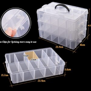 Anstore Storage Box with Compartments, Reinforced 3-Tier Clear Plastic Craft Storage Box with Lids, Practical Sorting Box for Crafts, Jewelry, Toy building blocks(Medium)