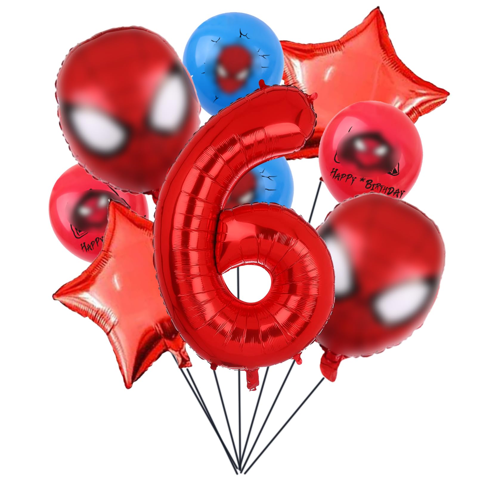 Cartoon Heroes Spider Birthday Decorations, Spider Pattern 6th Birthday Balloons, 32inch number 6 Cartoon Aluminium Balloon, The Spider Birthday Balloons for Kids Birthday Baby Shower Decorations