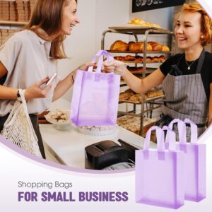 Qilery 100 Pack Frosted Plastic Gift Bags with Handles Small 8"x4"x10" Plastic Shopping Bags for Small Business Boutique Merchandise Bags Bulk for Retail Customers(Light Purple)