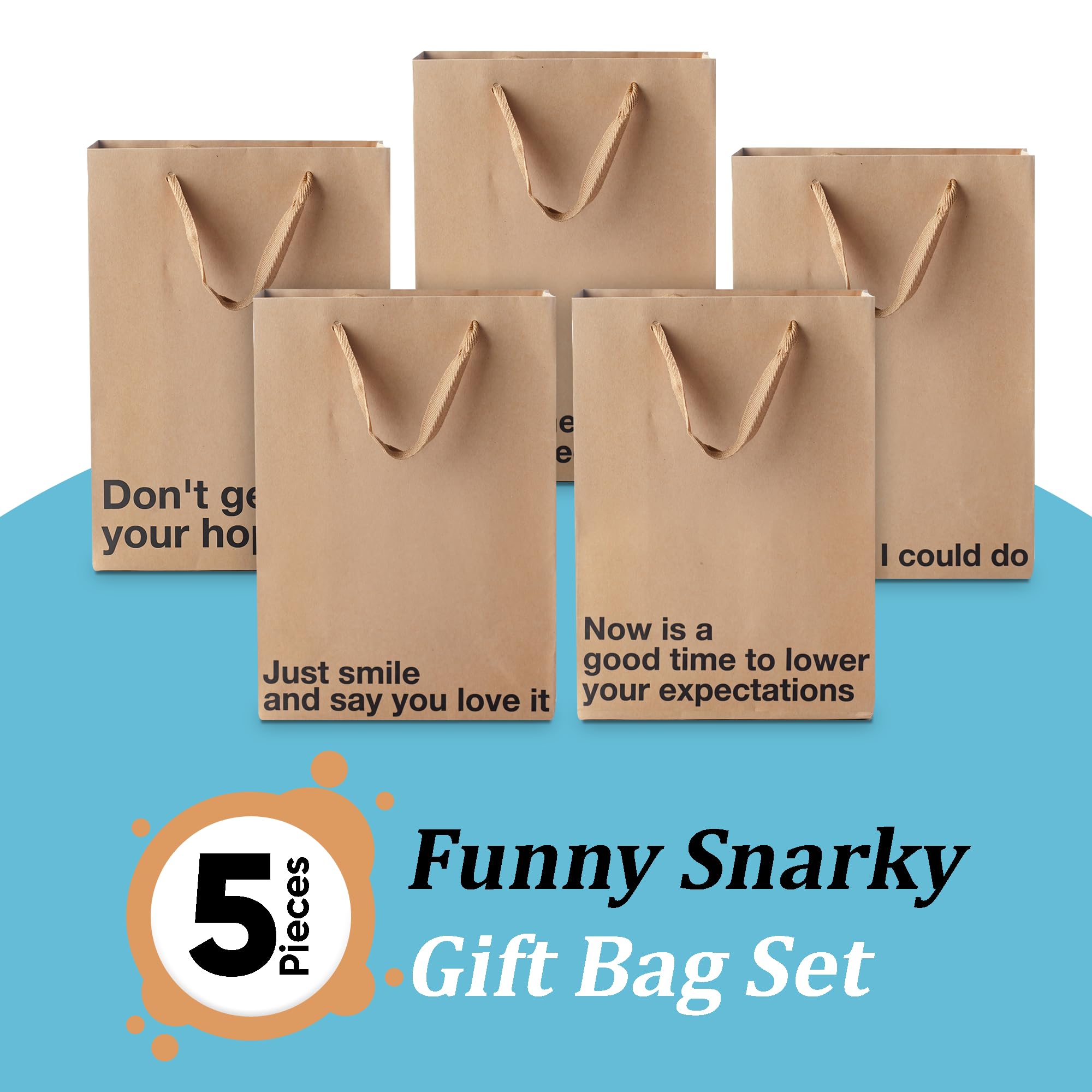 MilkToast Brands Funny Snarky Gift Bag Set, 5 Pieces, Inappropriate Snarky Birthday Gift Wrapping