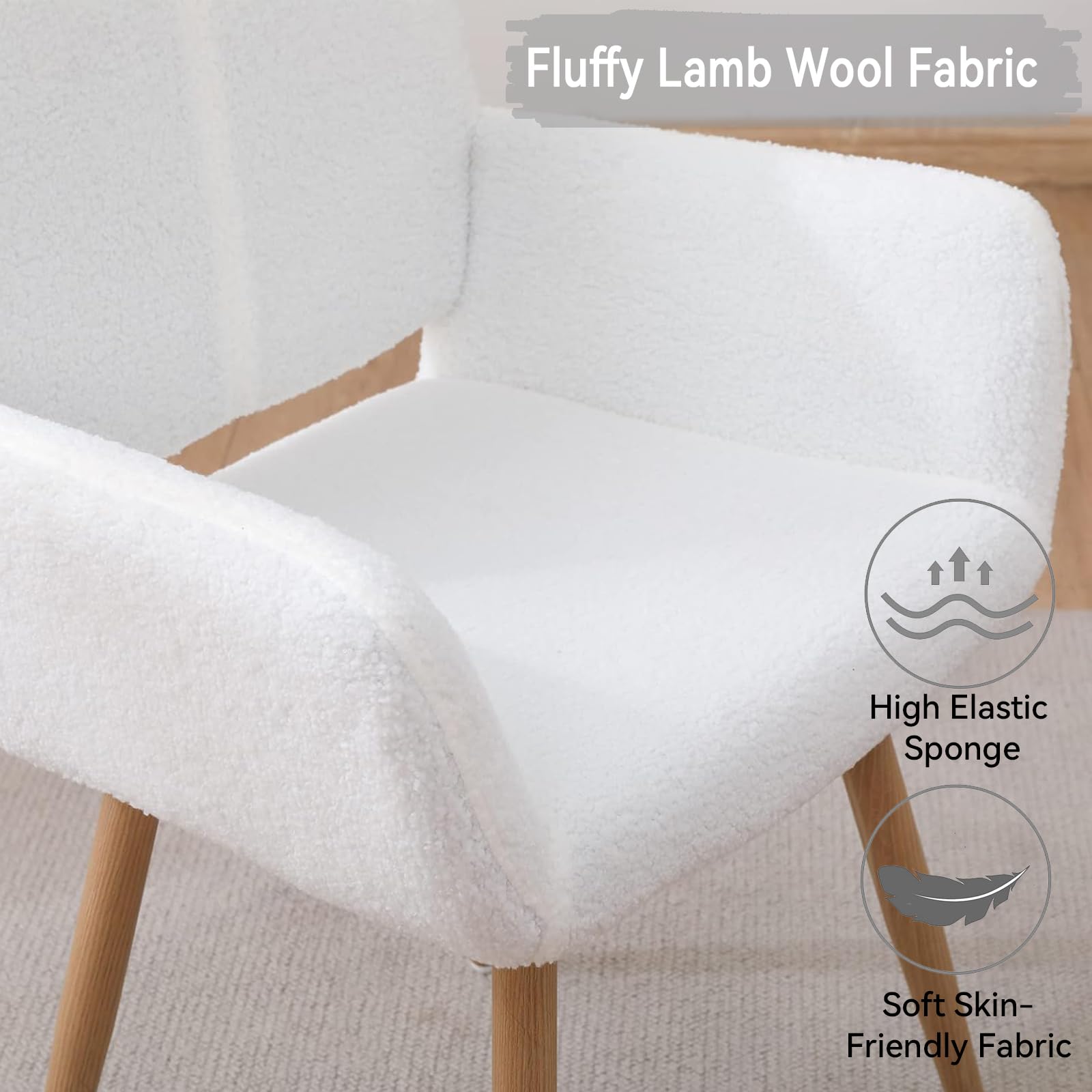 HomVent Faux Fur Home Desk Chair No Wheel Furry Makeup Vanity Chair Girls Desk Chair with Wood-Like Metal Legs Comfy Cute Leisure Arm Chair for Bedroom Living Room