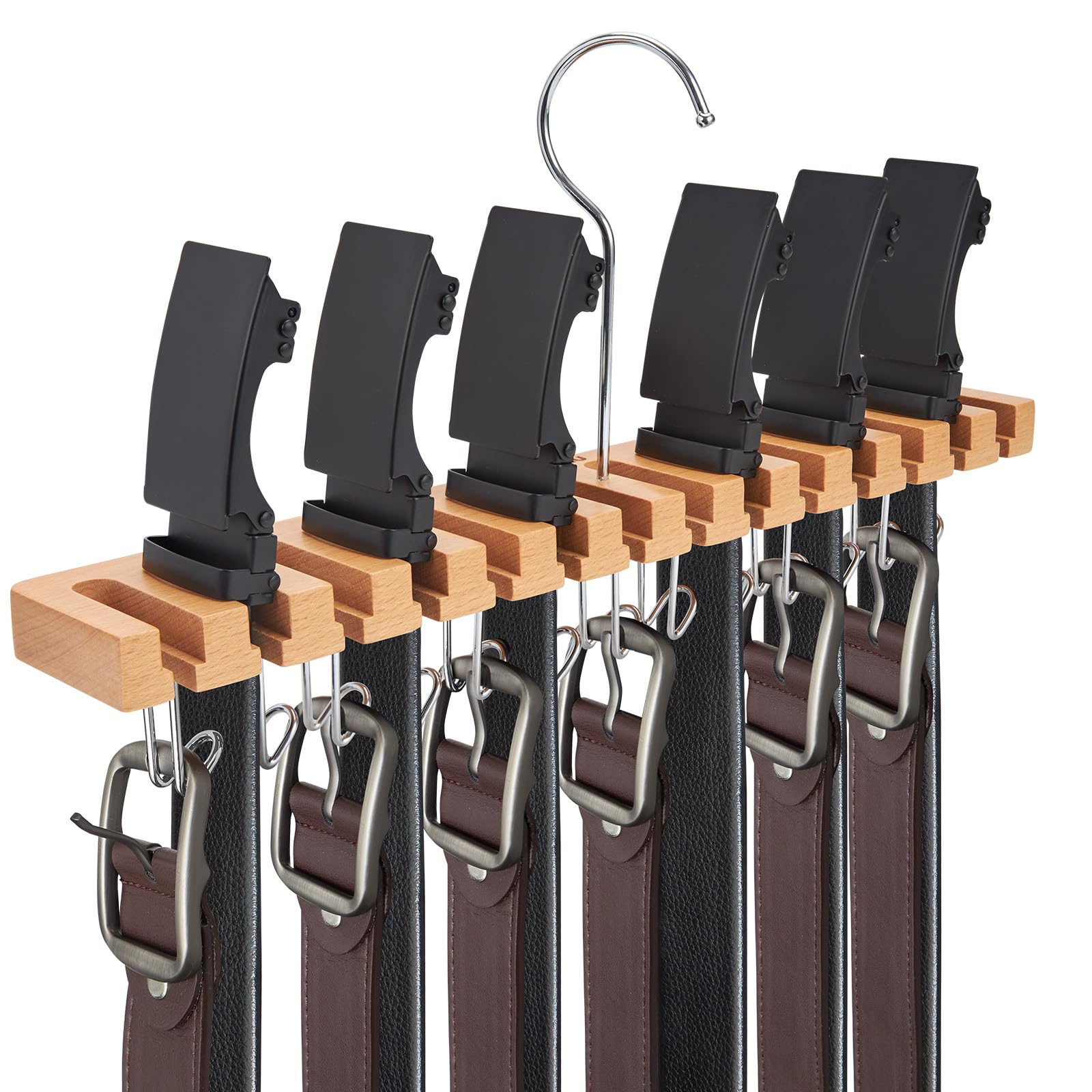 Belt Hanger Organizer for Closet, Ohuhu 2 in 1 Wall Mount Belt Rack for 27 Slots Storage and Organization, 360 Degree Rotating Belt Display Holder for Belt Tie Scarf Accessories