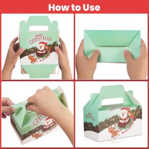 24 PCS 3D Christmas Cookie Gift Boxes with Handles for Holiday Xmas, School Classroom Party Favor Supplies, Candy Treat Cardboard Cookie Boxes, 4 Designs, Christmas Gift Boxes