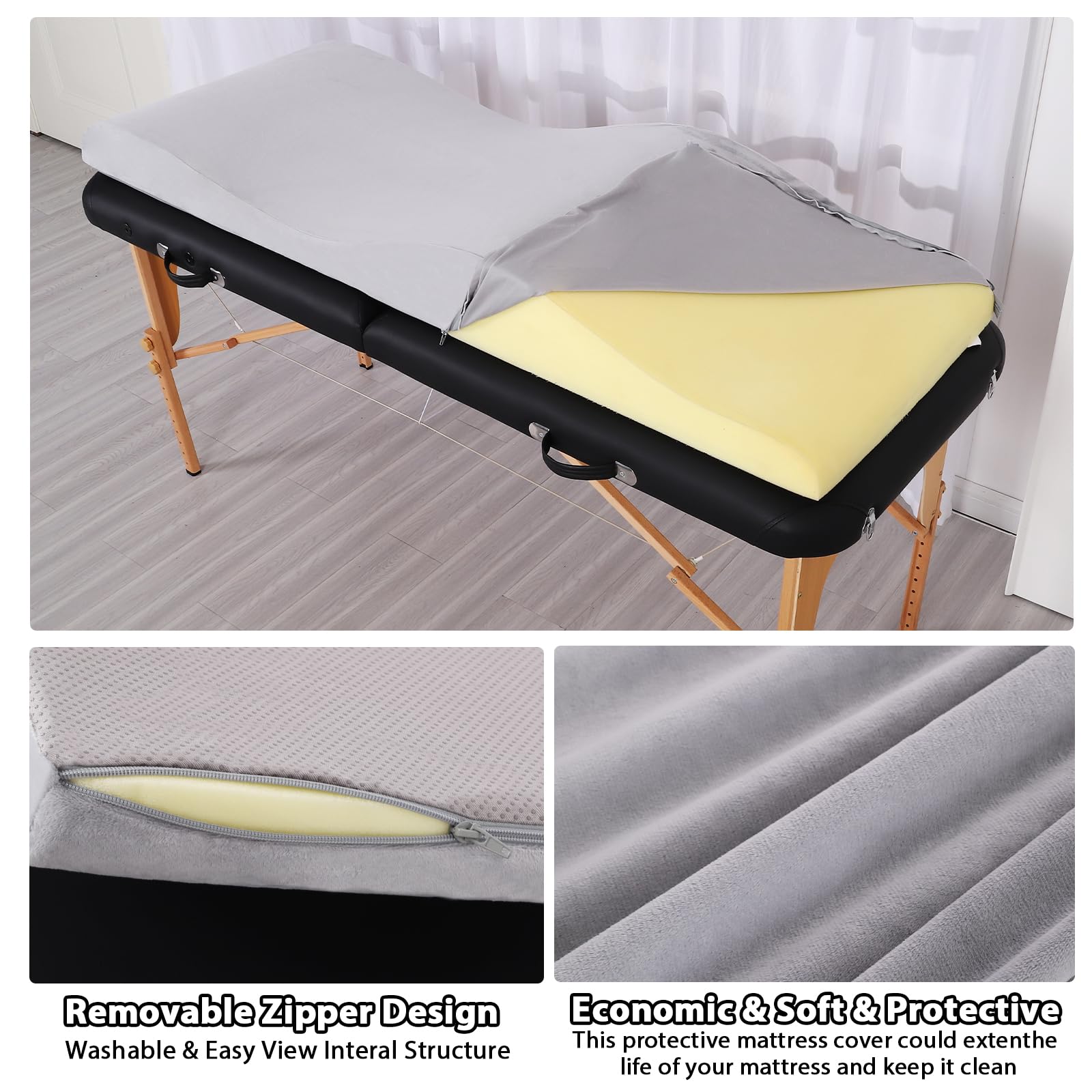 Luxurious Curved Lash Bed Topper - Ergonomic Massage Bed FoamTopper Wave Mattress Support The Body 30D High Density Foam - Grey