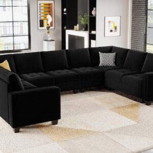 Belffin Oversized Velvet Modular 9 Seater U-Shape Sectional Sofa Set with Chaise Convertible sectional Sofa Couch Set Modular Couch Corner U Shaped Sectoional Sofa Black