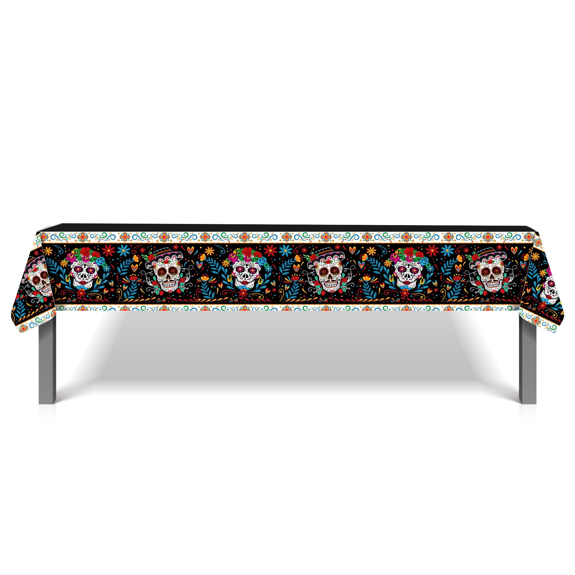 1 Pieces Day of the Dead Party Plastic Tablecloth 54 x 87 Inch Colorful Skull Long Rectangular Table Cover for Buffet, Fiesta Flowers Party Holiday Dinner, Picnic Tablecloth for Kitchen Event Use