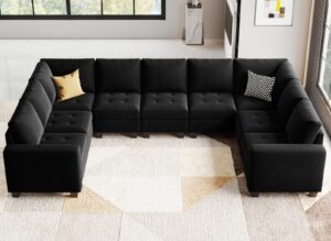 belffin oversized velvet modular 9 seater u-shape sectional sofa set with chaise convertible sectional sofa couch set modular couch corner u shaped sectoional sofa black