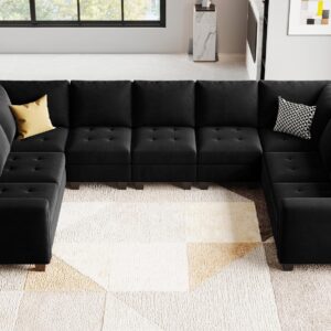 Belffin Oversized Velvet Modular 9 Seater U-Shape Sectional Sofa Set with Chaise Convertible sectional Sofa Couch Set Modular Couch Corner U Shaped Sectoional Sofa Black