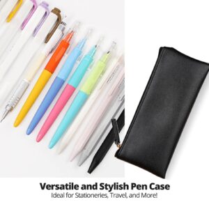 YAFIYGI Black Pencil Case Pen Pouch for Purse PU Pen Case Small Black Pouch with Zipper for Travel Toiletries and Accessories Slim and Stylish Pouch for Women Pens Markers Makeups Change Pouch