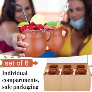 Gejoy Pack of 6 12 oz Cantaritos De Barro mexican clay mugs Clay Cups Artisan Made Coffee Mugs, Cocktail Glasses and Tea Cups for Tequila, Margaritas, Mojitos Cold Hot Drinks