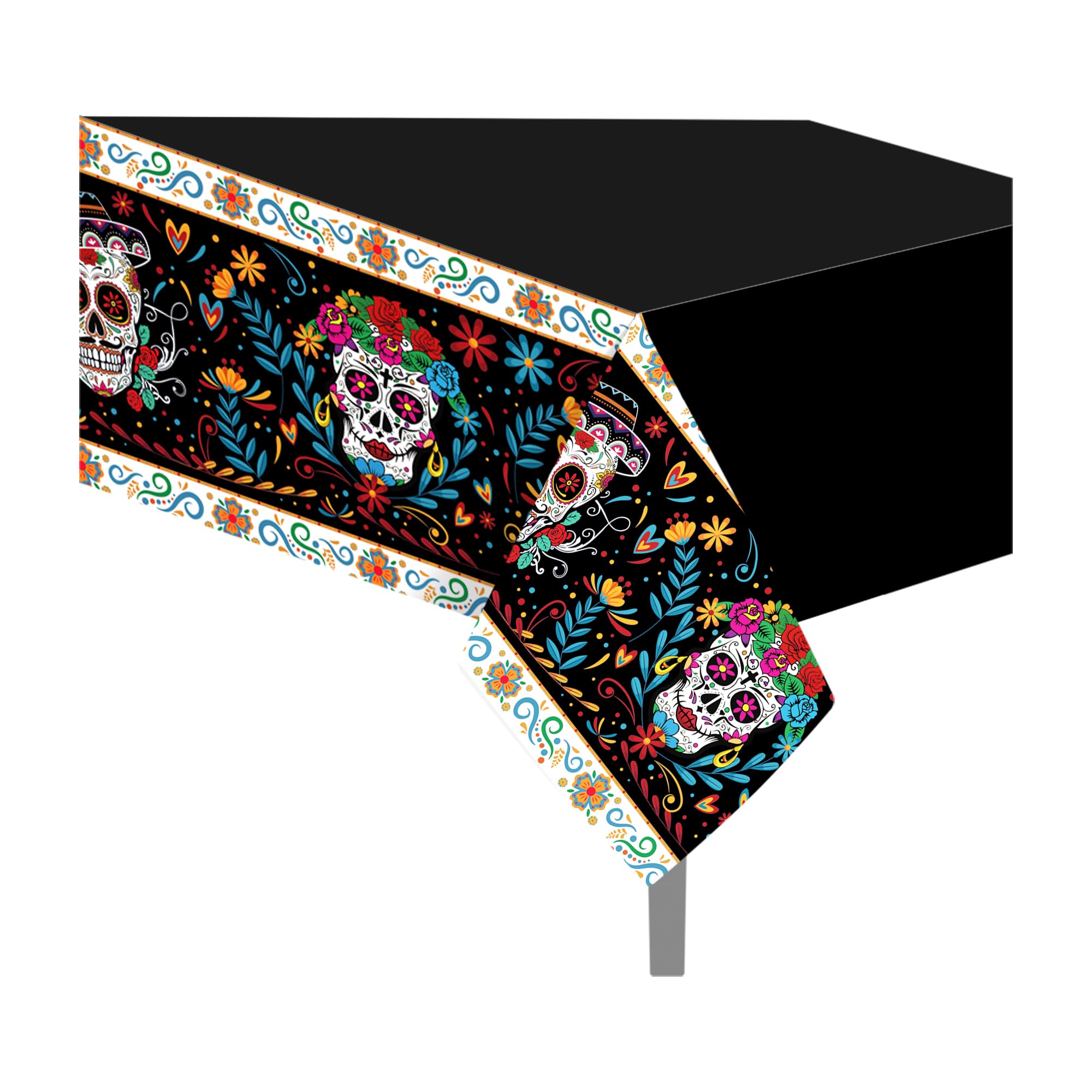 1 Pieces Day of the Dead Party Plastic Tablecloth 54 x 87 Inch Colorful Skull Long Rectangular Table Cover for Buffet, Fiesta Flowers Party Holiday Dinner, Picnic Tablecloth for Kitchen Event Use