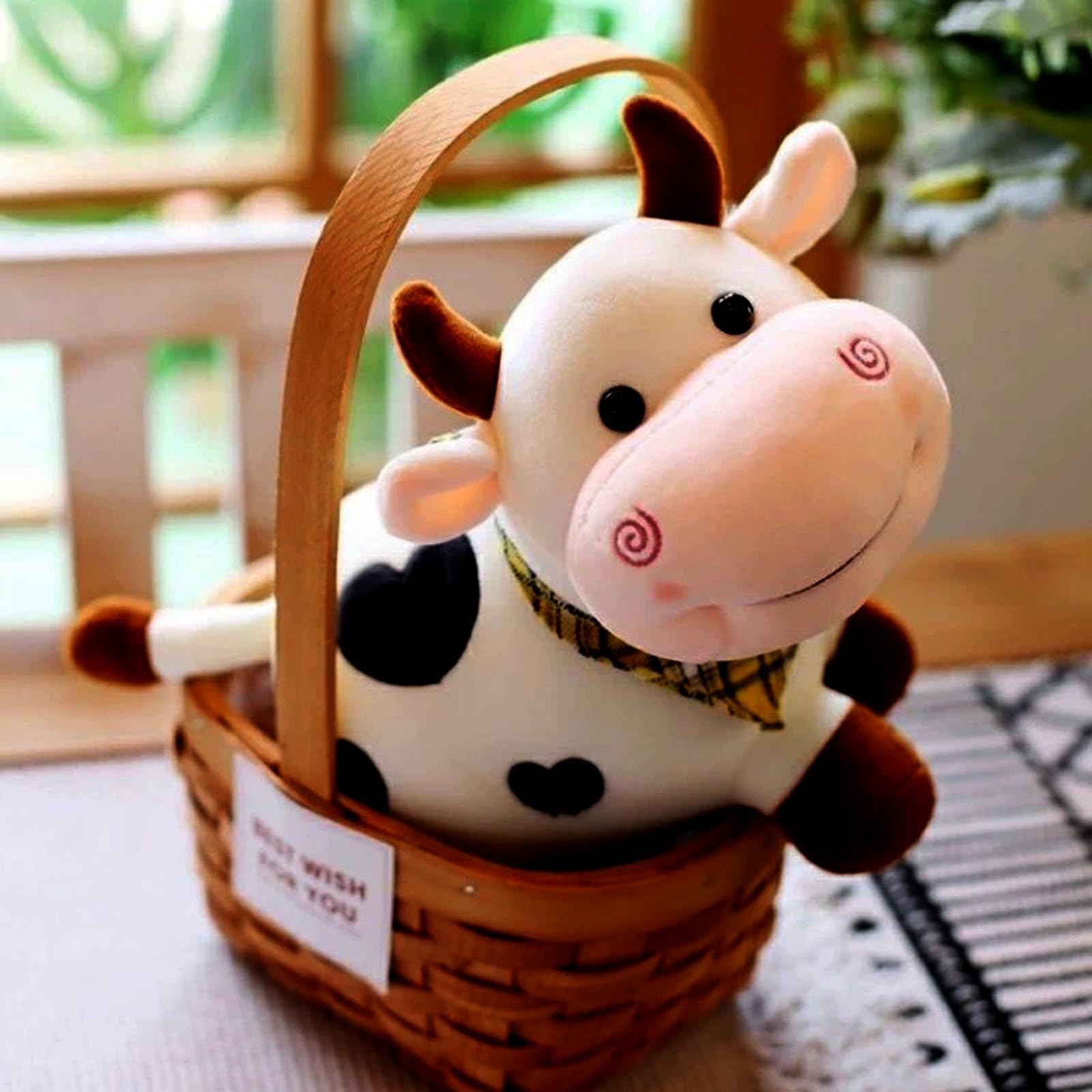 HPOSAN Lovely Creative Milk Cow Plush Pillow Toys Soft Stuffed Cartoon Animal Cattle Doll Bedroom Sleeping Pillow Cushion Gifts for Friends Kids