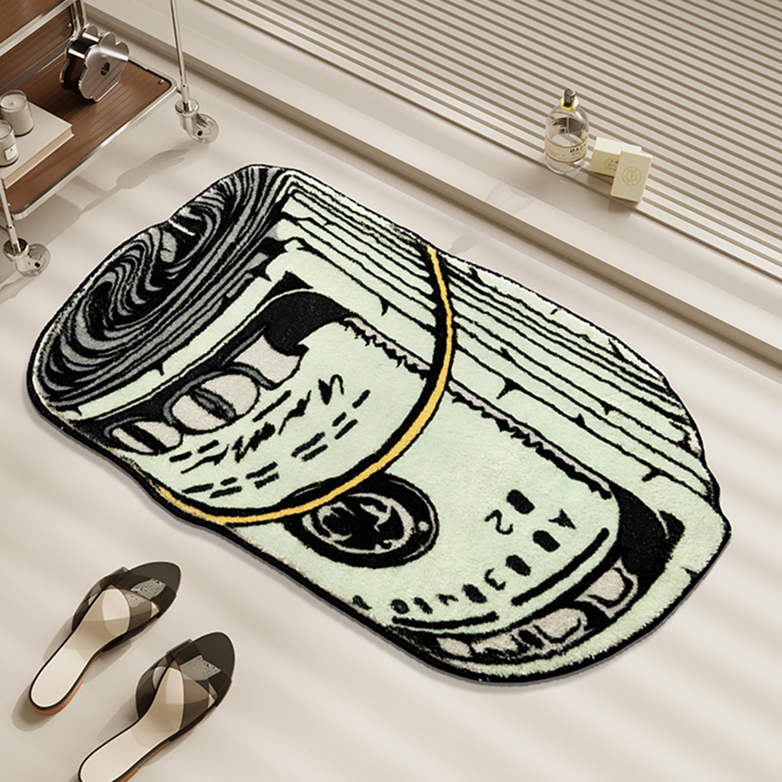 XIAOQIN Money Rug, 100 Dollar Bill Rug, 20x32 inch Money Creative Funky Rug, Fun Bath mat, Suitable for Bathroom, Bedroom, Living Room, Front Door, Home Decor Door Mat