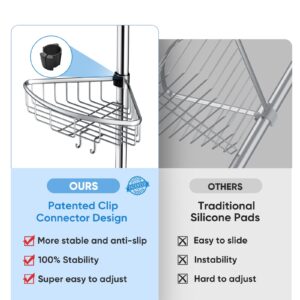 ATKEEN Corner Shower Caddy Tension Pole: Rustproof Shower Organizer with 4 Tier Adjustable Shelves for Bathroom Bathtub Shampoo Storage Holder-Floor Standing Bath Rack