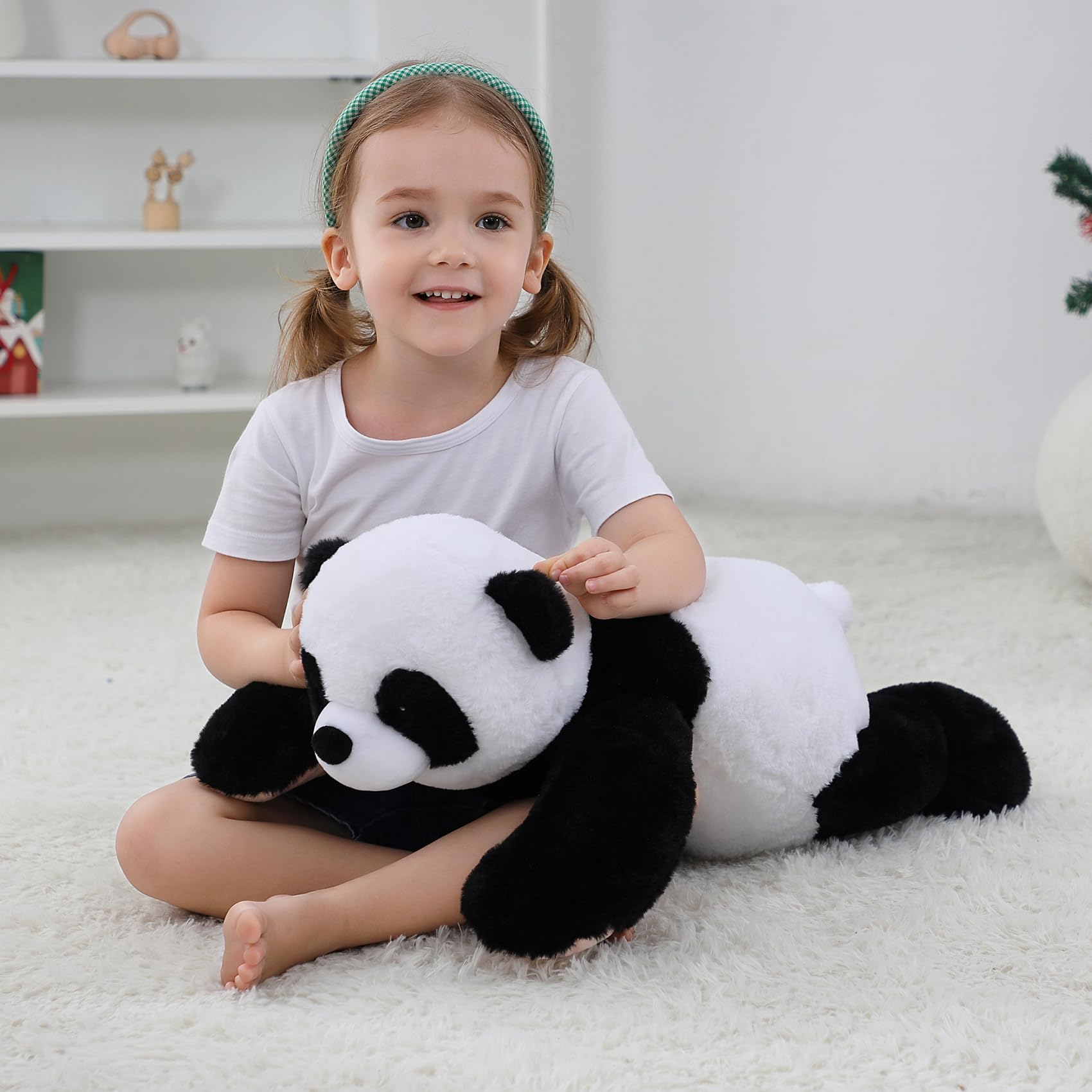 JellyMallow 5 lbs 27" Weighted Stuffed Animals Panda Plushie, Cute Panda Weighted Plush Pillow Giant Stuffed Animals for Kids Adults