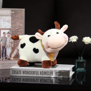 HPOSAN Lovely Creative Milk Cow Plush Pillow Toys Soft Stuffed Cartoon Animal Cattle Doll Bedroom Sleeping Pillow Cushion Gifts for Friends Kids