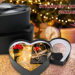 Black Heart Shaped Boxes for Flower Arrangements Heart Boxes for Flowers Set of 4 Nesting Gift Boxes with Clear Lids for Present, Valentine's Day, Mother's Day, Bridesmaid, Proposal, Wedding,