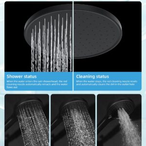 Hibbent Self-cleaning Shower Head, 10'' High Pressure Rainfall Shower Head, Showerhead Combo/Handheld Shower Head, 12'' Adjustable Curved Shower Extension Arm, 71'' Hose, 2 Shower Holders, Matte Black