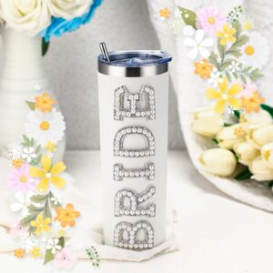 Zhehao Bride Cups Tumbler 20 oz Bachelorette Gift for Bride Tumblers Stainless Steel Mrs Tumblers with Lid Straw Bride Gifts Bride Cup for Bridal Shower Engagement Party(White, Pearl Bride)