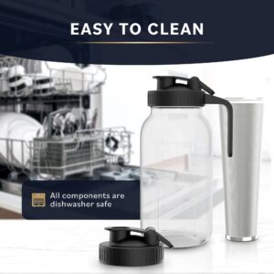 Cold Brew Coffee Maker with Heavy Duty Glass Body & 2 Lids - Iced Tea Machines with Stainless Steel Filter - Iced Coffee Maker - Cold Brew Mason Jar Pitcher with Flip Cap Lid (64 oz / 2 quart, Black)