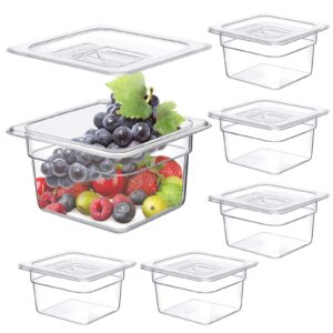 cezoyx 6 pack 1/6 size food pans with lids, 4 inch deep commercial hotel pans clear polycarbonate food storage containers for kitchen restaurant fruits vegetables