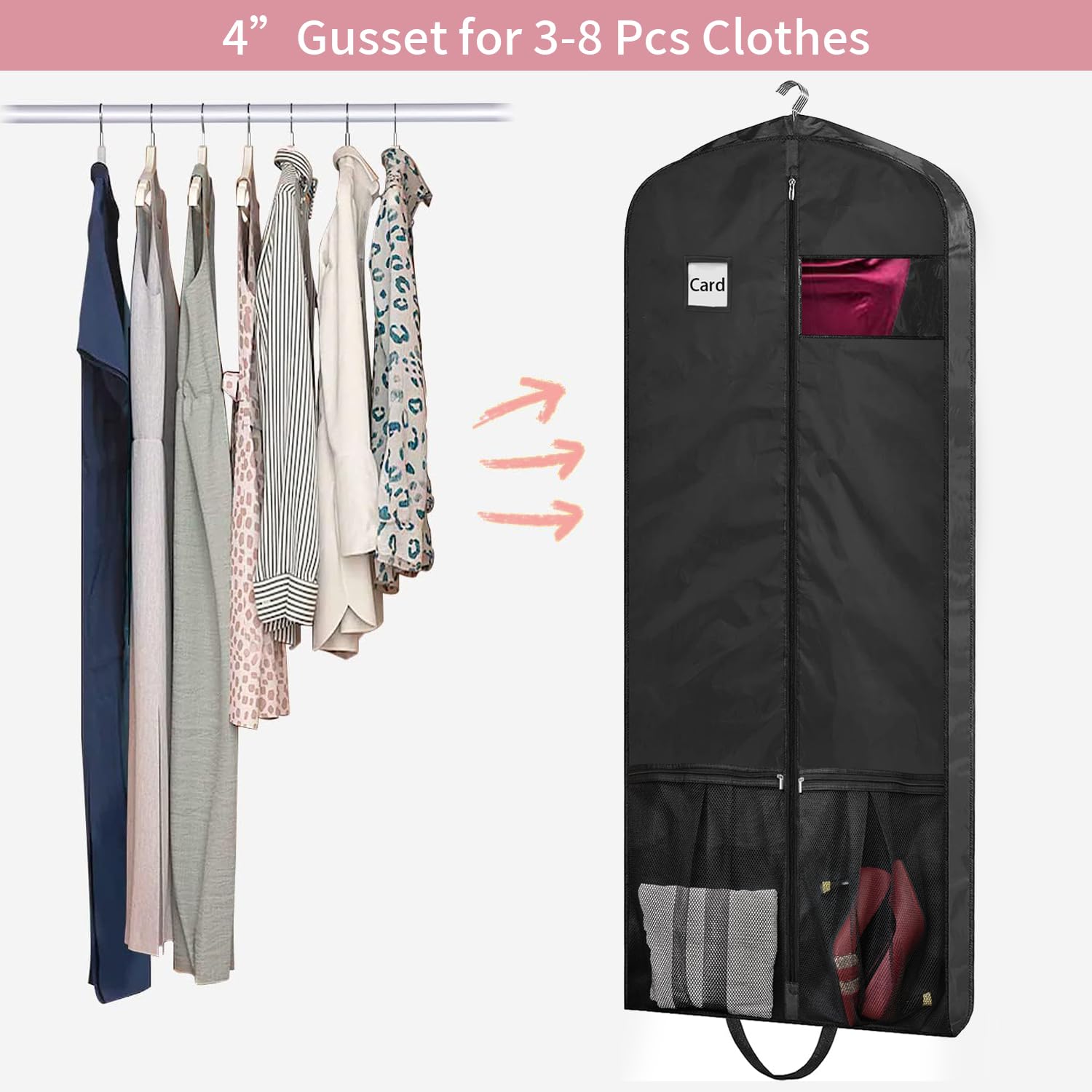 BH7STAR Dress Bags for Gowns Long, 65" Dress Garment Bags for Hanging Clothes, Dress Bags for Closet Storage and Traveling, Foldable Dress Cover