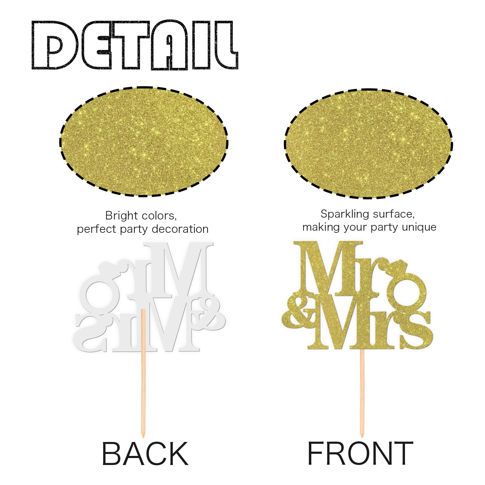 ShuanQ Mr & Mrs Cupcake Topper - Gold Glitter Wedding Cupcake Toppers - Engagement/Bridal Shower/Anniversary Cupcake Picks, 24pcs