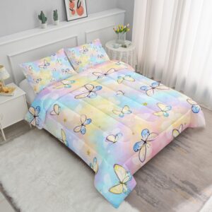 Datura home Kids Comforter Set Butterflies Printed Pattern Bedding Set with 1 Comforter and 2 Pillowcases for Girls Boys Bedroom All Season(Butterflies5 Twin)