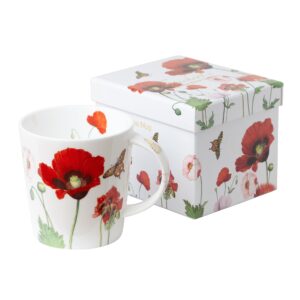 grace teaware gift boxed 16-ounce single bone china coffee cup/tea mug (poppy butterfly)