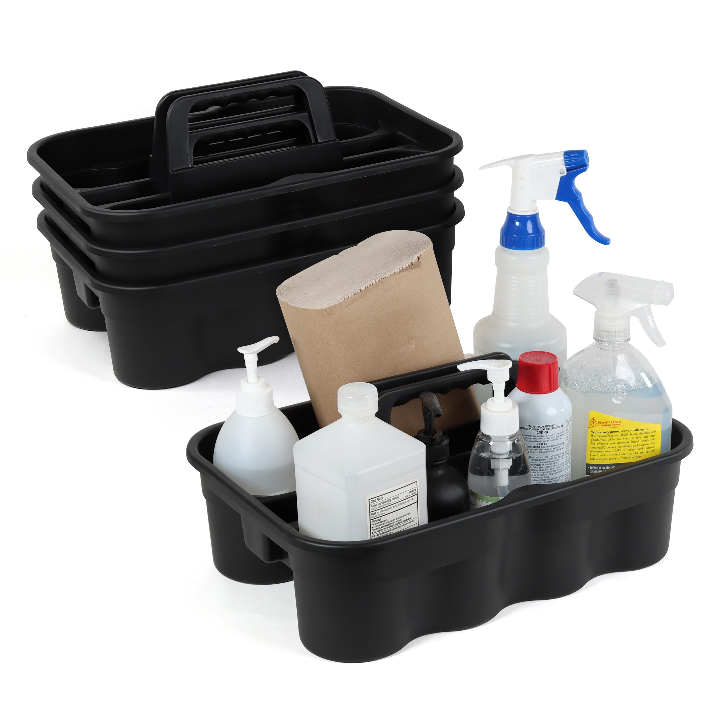 BISupply Large Cleaning Caddy Organizer with Handle 4 Pack - Black Portable Cleaning Supplies Caddies